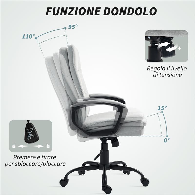 SEDIA DA UFFICIO ERGONOMICA CON SCHIENALE ALTO ALTEZZA REGOLABILE E DONDOLO GRIGIO