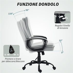 SEDIA DA UFFICIO ERGONOMICA CON SCHIENALE ALTO ALTEZZA REGOLABILE E DONDOLO GRIGIO
