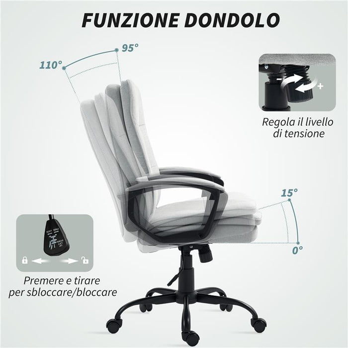 SEDIA DA UFFICIO ERGONOMICA CON SCHIENALE ALTO ALTEZZA REGOLABILE E DONDOLO GRIGIO