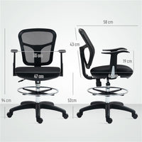 SEDIA GIREVOLE CON ANELLO POGGIAPIEDI E SCHIENALE RICURVO IN POLIESTERE SCHIUMA E PLASTICA 55X58X94 CM NERO