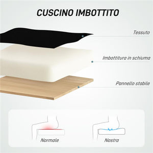 SEDIA GIREVOLE CON ANELLO POGGIAPIEDI E SCHIENALE RICURVO IN POLIESTERE SCHIUMA E PLASTICA 55X58X94 CM NERO