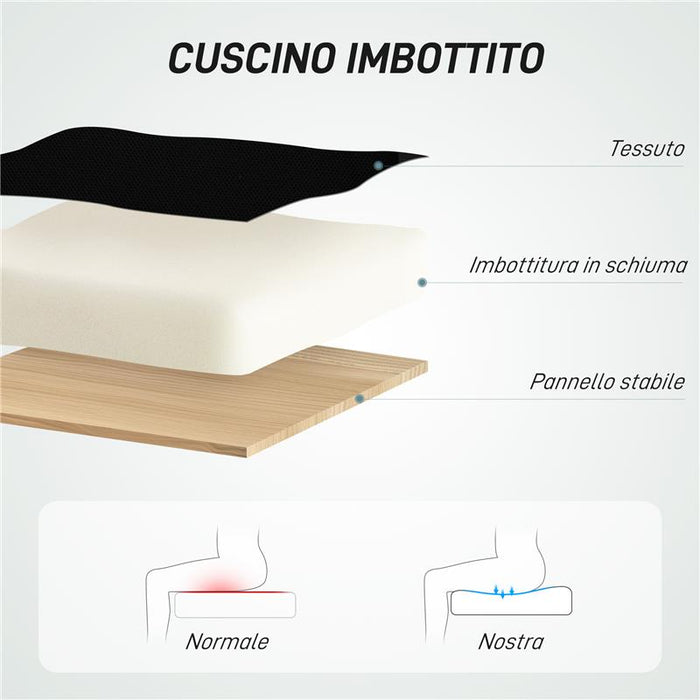 SEDIA GIREVOLE CON ANELLO POGGIAPIEDI E SCHIENALE RICURVO IN POLIESTERE SCHIUMA E PLASTICA 55X58X94 CM NERO