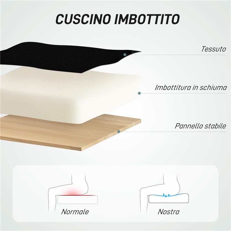 SEDIA GIREVOLE CON ANELLO POGGIAPIEDI E SCHIENALE RICURVO IN POLIESTERE SCHIUMA E PLASTICA 55X58X94 CM NERO