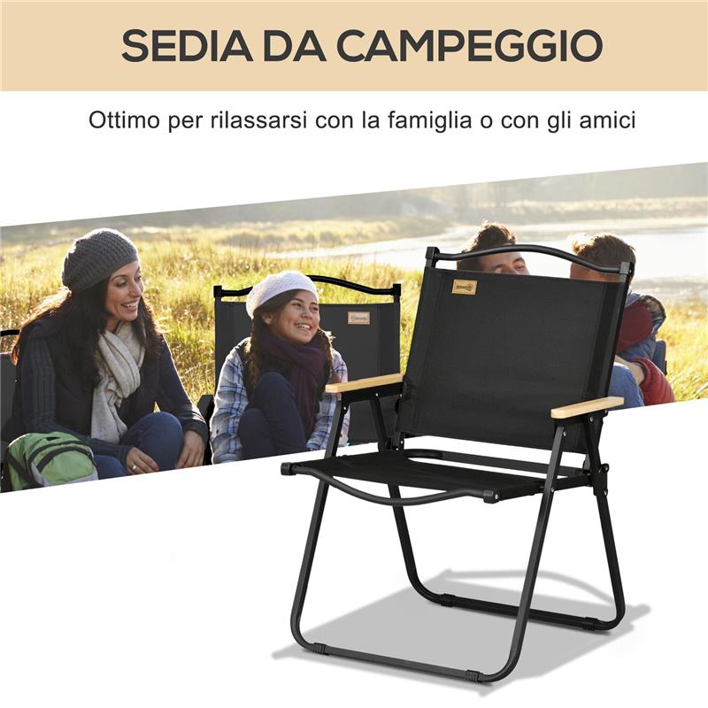 SEDIA PER ESTERNI PIEGHEVOLE CON BRACCIOLI SEDUTA IN TESSUTO OXFORD E ACCIAIO NERO