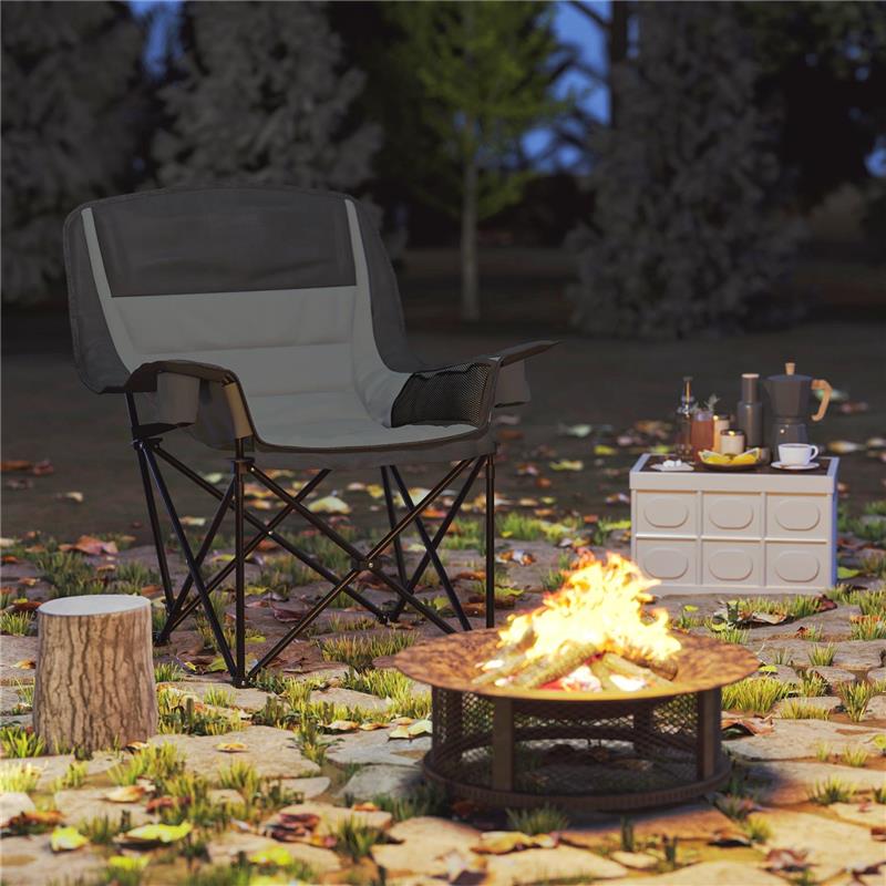 SEDIA DA CAMPEGGIO PIEGHEVOLE CON 2 PORTABICCHIERI E TASCHE LATERALI 99X71X103 CM GRIGIO E NERO