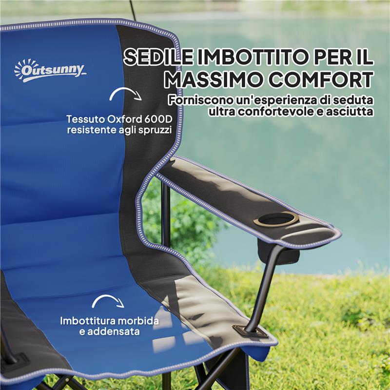 SEDIA DA CAMPEGGIO PIEGHEVOLE CON TASCA E PORTABICCHIERI CON BORSA DI TRASPORTO BLU