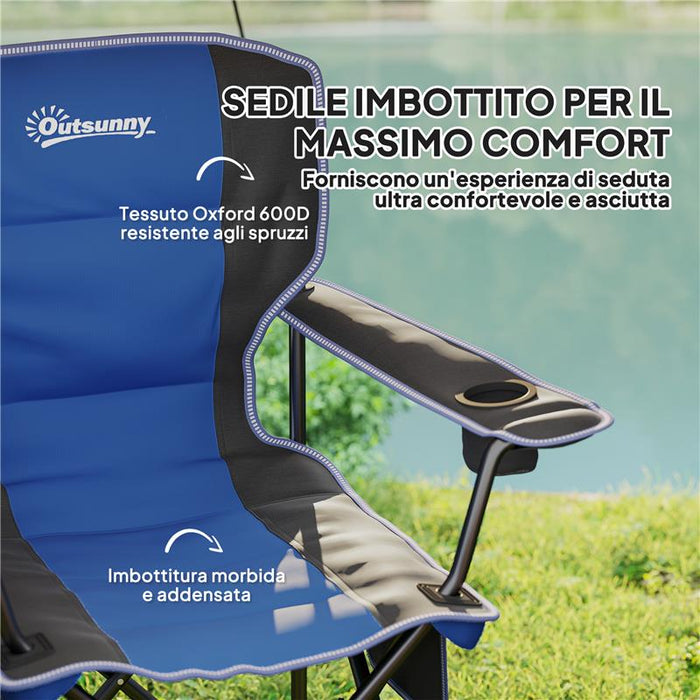 SEDIA DA CAMPEGGIO PIEGHEVOLE CON TASCA E PORTABICCHIERI CON BORSA DI TRASPORTO BLU