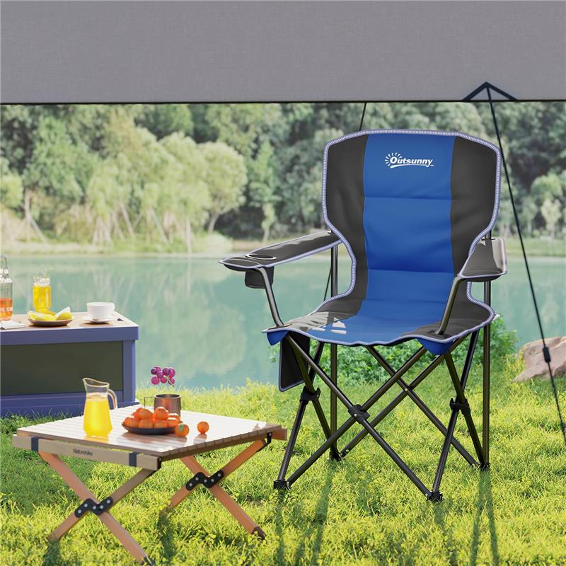 SEDIA DA CAMPEGGIO PIEGHEVOLE CON TASCA E PORTABICCHIERI CON BORSA DI TRASPORTO BLU