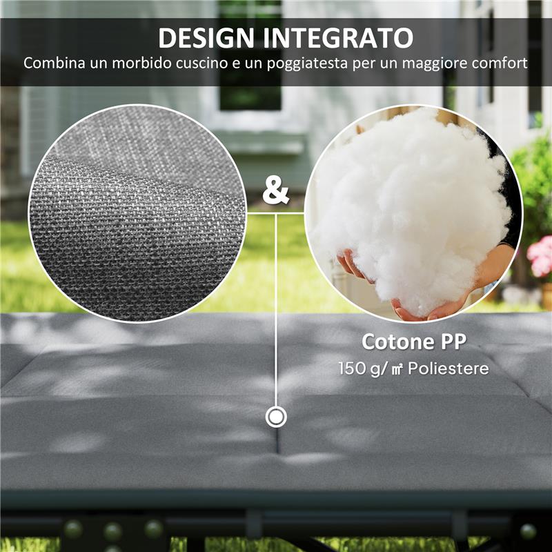 LETTINO DA CAMPEGGIO PIEGHEVOLE PER ADULTI CON CUSCINO INTEGRATO E TASCA LATERALE, GRIGIO