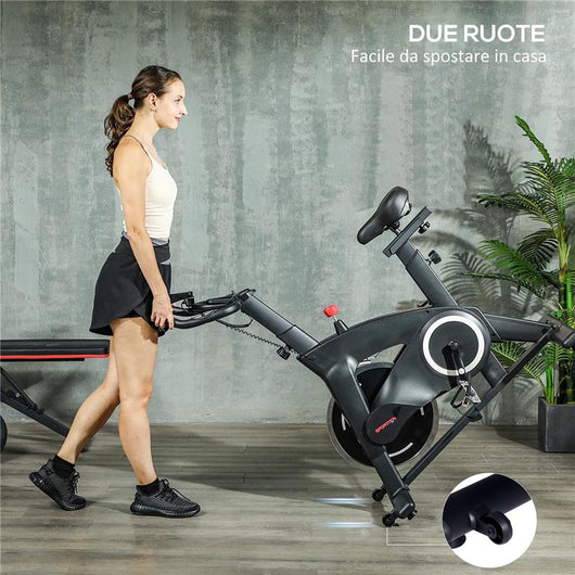 CYCLETTE MAGNETICA CON VOLANO 10 KG SEDILE E MANUBRIO REGOLABILI MONITOR LCD PORTA TABLET NERO