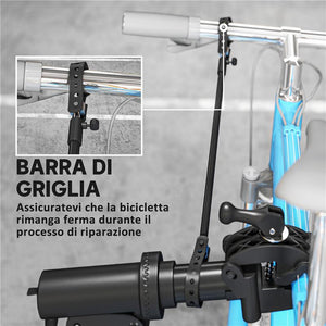 CAVALLETTO BICI PER MANUTENZIONE CON ALTEZZA REGOLABILE GIREVOLE A 360° PIEGHEVOLE MASSIMO 40 KG NERO