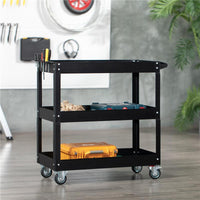 CARRELLO PORTA ATTREZZI A 3 LIVELLI IN ACCIAIO CON BORDI ALTI E 4 RUOTE GIREVOLI 83X35.3X76 CM NERO