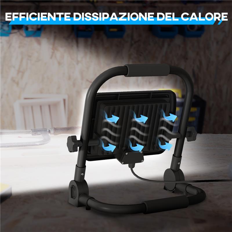 FARETTO LED DA LAVORO DA 6500K CON TESTA GIREVOLE E SUPPORTO IN ALLUMINIO E METALLO 25.5X16X25.5 CM NERO