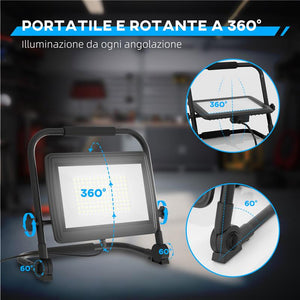 FARETTO LED DA LAVORO DA 6500K CON TESTA GIREVOLE E SUPPORTO REGOLABILE IN ALLUMINIO E METALLO 35X20X32 CM NERO
