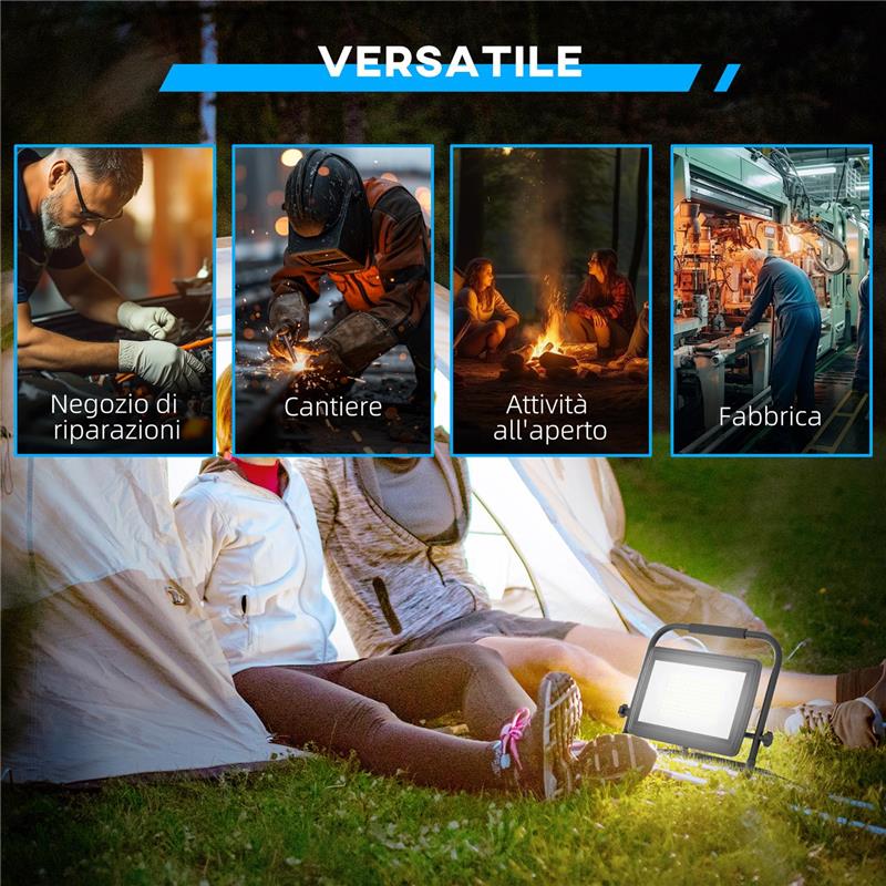 FARETTO LED DA LAVORO DA 6500K CON TESTA GIREVOLE E SUPPORTO REGOLABILE IN ALLUMINIO E METALLO 35X20X32 CM NERO