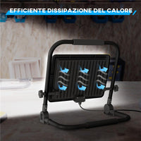 FARETTO LED DA LAVORO DA 6500K CON TESTA GIREVOLE E SUPPORTO REGOLABILE IN ALLUMINIO E METALLO 35X20X32 CM NERO