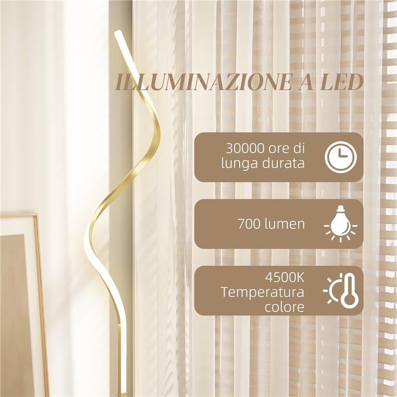 LAMPADA DA TERRA LED A SPIRALE CON 3 LUMINOSITÀ REGOLABILI E INTERRUTTORE A PEDALE ORO