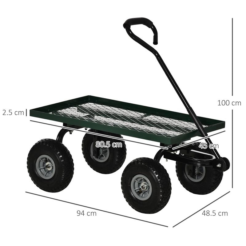 CARRELLO DA GIARDINO IN ACCIAIO CON CAPACITÀ 150 KG E MANIGLIA RIVESTITA 94X48.5X100 CM NERO E VERDE