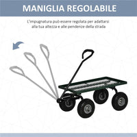 CARRELLO DA GIARDINO IN ACCIAIO CON CAPACITÀ 150 KG E MANIGLIA RIVESTITA 94X48.5X100 CM NERO E VERDE