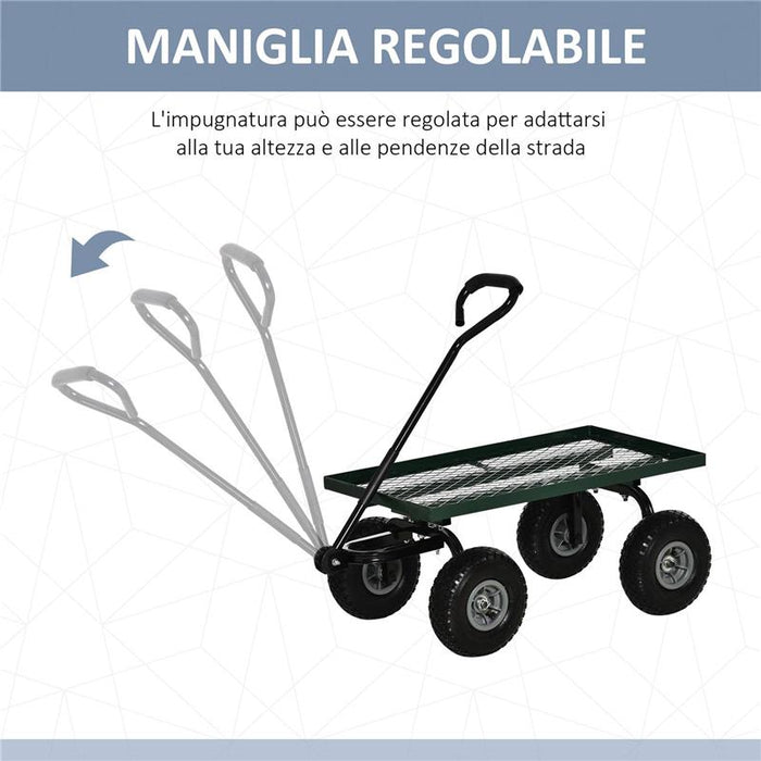 CARRELLO DA GIARDINO IN ACCIAIO CON CAPACITÀ 150 KG E MANIGLIA RIVESTITA 94X48.5X100 CM NERO E VERDE