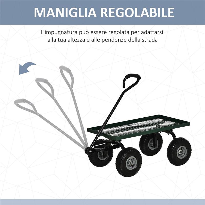 CARRELLO DA GIARDINO IN ACCIAIO CON CAPACITÀ 150 KG E MANIGLIA RIVESTITA 94X48.5X100 CM NERO E VERDE
