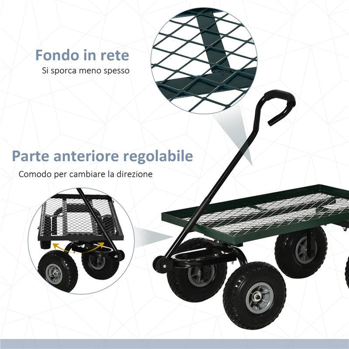 CARRELLO DA GIARDINO IN ACCIAIO CON CAPACITÀ 150 KG E MANIGLIA RIVESTITA 94X48.5X100 CM NERO E VERDE