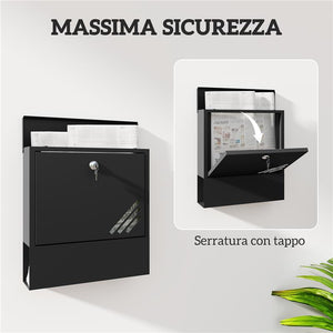 CASSETTA POSTALE A MURO IN METALLO CON FINESTRELLA E SERRATURA 30X8.5X32.5 CM GRIGIO CARBONE