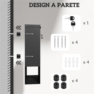 CASSETTA POSTALE A MURO IN METALLO CON FINESTRELLA E SERRATURA 30X8.5X32.5 CM GRIGIO CARBONE