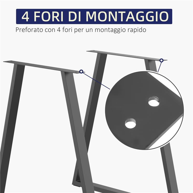 SET 2 GAMBE PER TAVOLO TRAPEZOIDALI IN ACCIAIO CON 6 FORI E 12 VITI 70X5X72 CM NERO