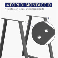 SET 2 GAMBE PER TAVOLO TRAPEZOIDALI IN ACCIAIO CON 6 FORI E 12 VITI 70X5X72 CM NERO