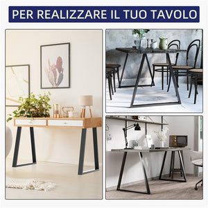 SET 2 GAMBE PER TAVOLO TRAPEZOIDALI IN ACCIAIO CON 6 FORI E 12 VITI 70X5X72 CM NERO
