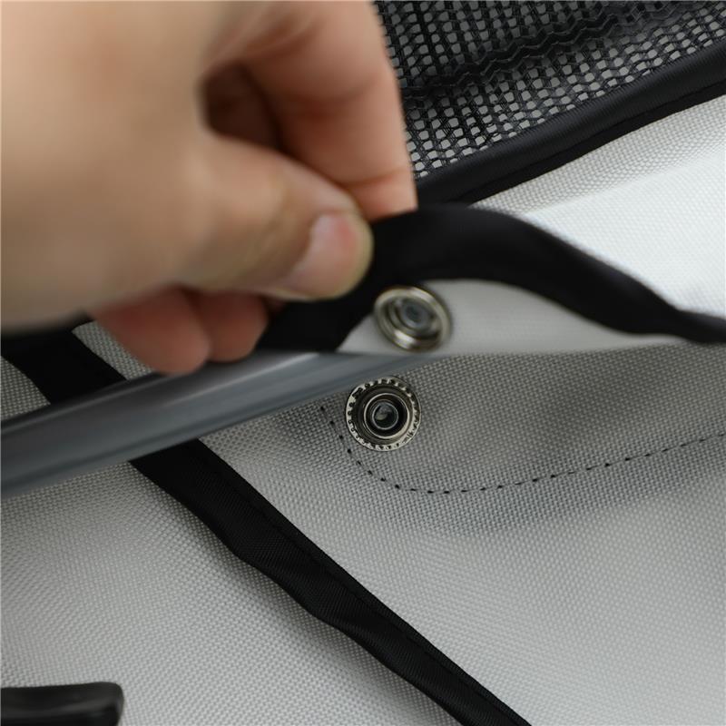 PASSEGGINO PER CANI PICCOLI PIEGHEVOLE CON COPERTURA ANTIPIOGGIA, RUOTE GIREVOLI E CON FRENI, GRIGIO