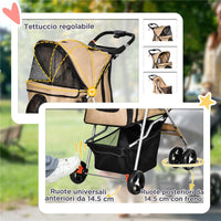 PASSEGGINO PER CANI TAGLIA PICCOLA E MINI PIEGHEVOLE CON CESTINO E PORTABICCHIERE, 75X46X94 CM, CAFÈ
