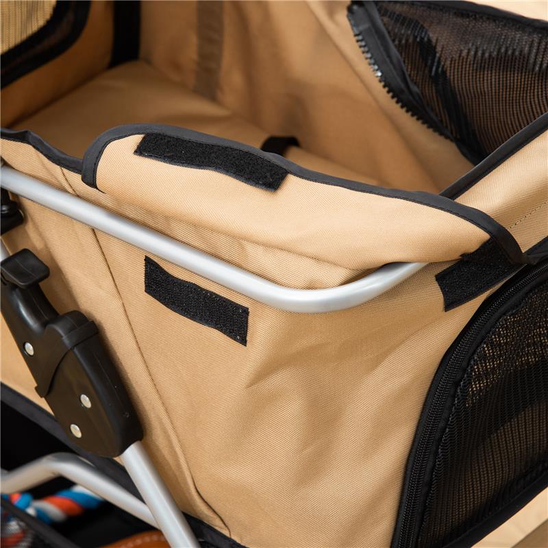 PASSEGGINO PER CANI TAGLIA PICCOLA E MINI PIEGHEVOLE CON CESTINO E PORTABICCHIERE, 75X46X94 CM, CAFÈ