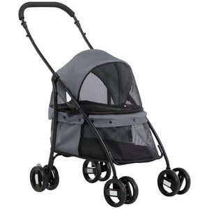 PASSEGGINO PER CANI PIEGHEVOLE CON TETTUCCIO REGOLABILE, BORSA E 2 GUINZAGLI, 82X47X97 CM, GRIGIO E NERO