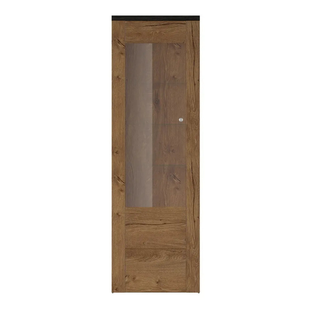 Vetrina alta design 1 porta collezione SANTIAGO. Colori rovere e nero effetto legno.