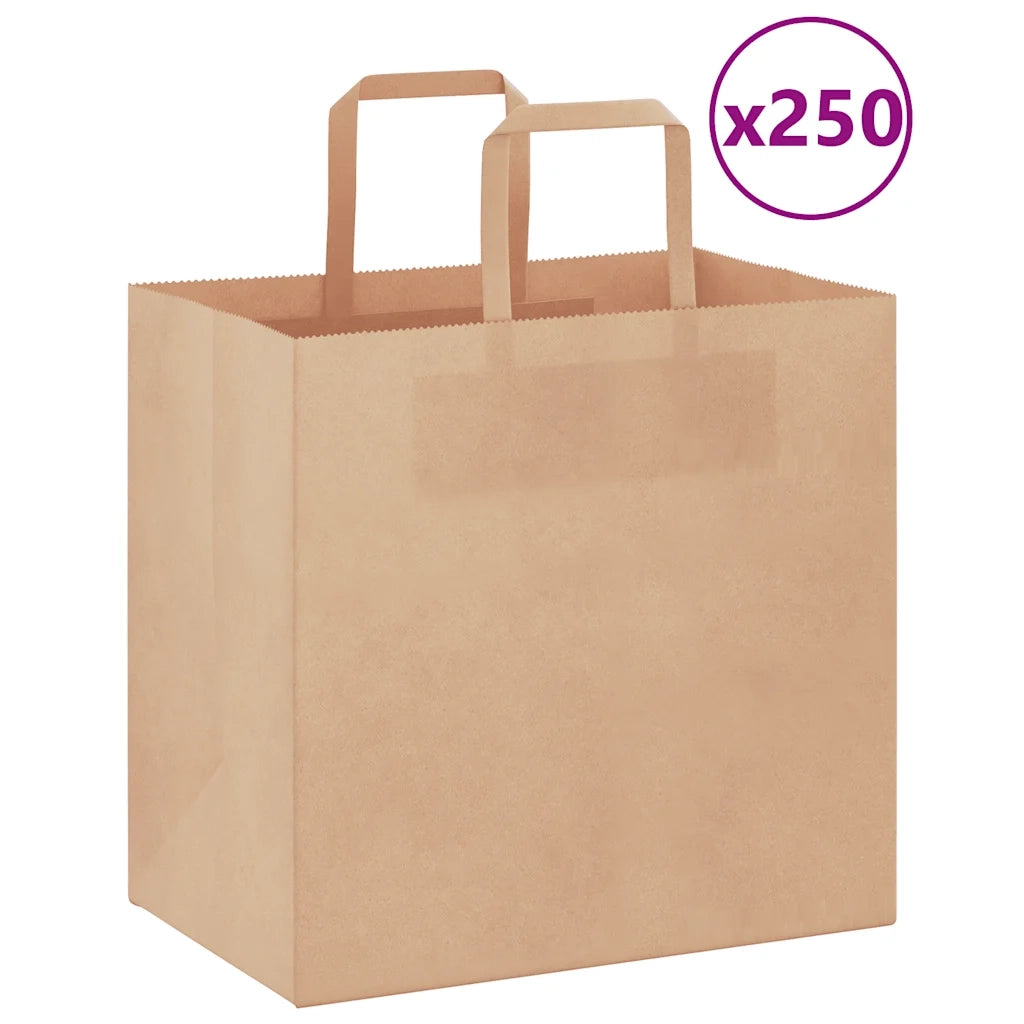 Sacchetti di Carta 250 pz con Manici Marrone 26x17x25 cm