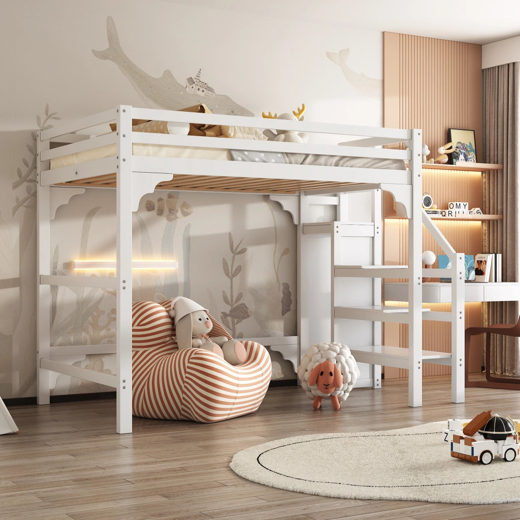 Letto a castello bianco con rete a doghe funzione contenitore in pino 140x200 cm