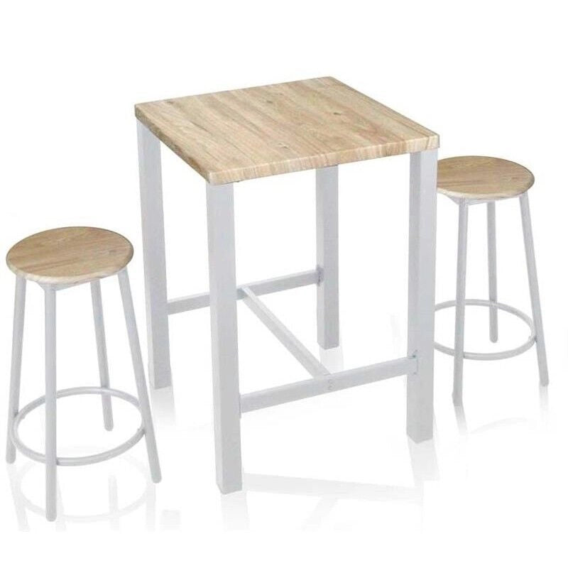 SET TAVOLO CON 2 SGABELLI COLORE LEGNO E BIANCO  60X60XH87 CM