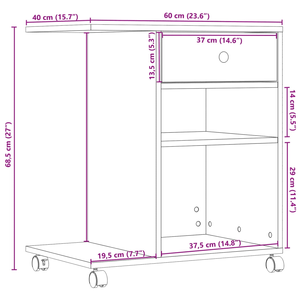 Supporto per Stampante con Ruote Grigio Sonoma 60x40x68,5 cm CFW2865406