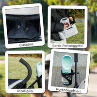 PASSEGGINO PER CANI CON 2 FINESTRE A RETE, IN ACCIAIO E TESSUTO OXFORD, 76X44X103 CM, NERO E GRIGIO CHIARO