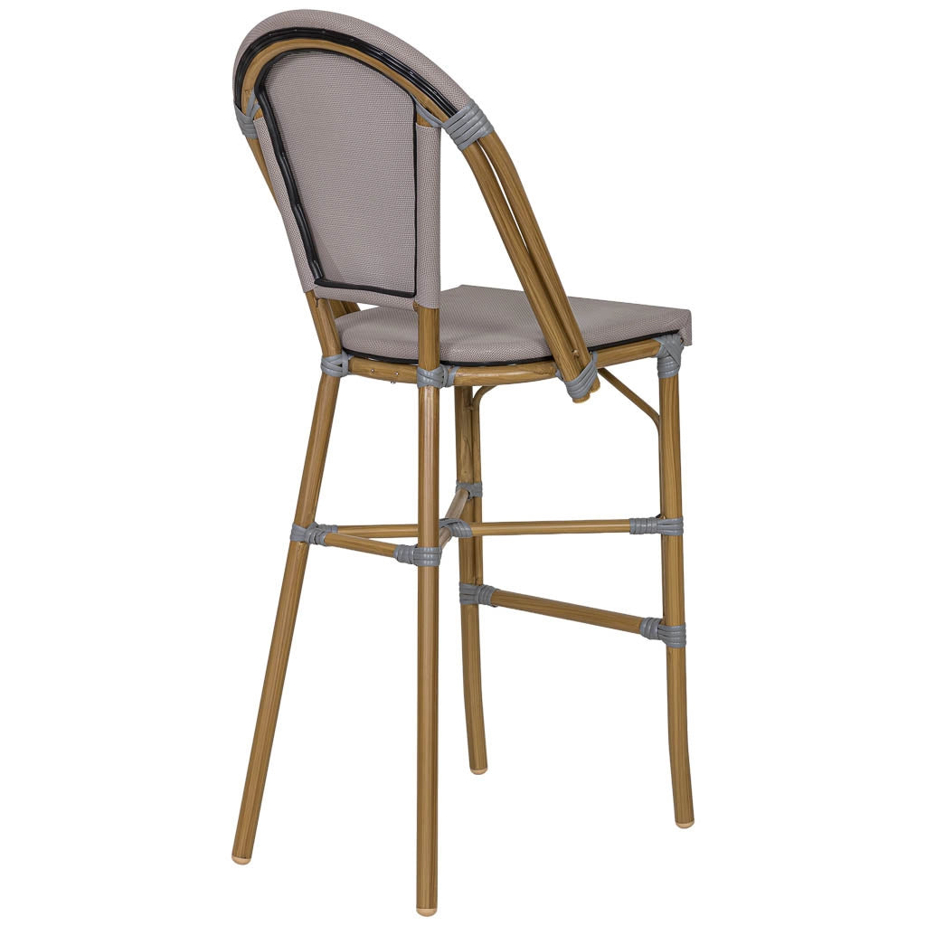 Sgabello alto grigio con sgabellino in rotin, 47x56x116 cm