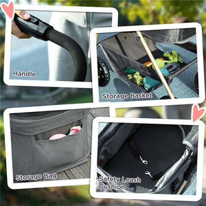 PASSEGGINO PER CANI 3 IN 1 PIEGHEVOLE CON BORSA TRASPORTINO E CESTINO INFERIORE GRIGIO