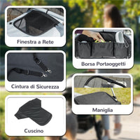 PASSEGGINO PER CANI TAGLIA GRANDE PIEGHEVOLE CON FINESTRE A RETE, CUSCINO E GUINZAGLI, 124X67X100 CM, GRIGIO