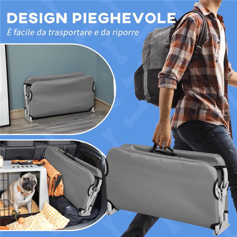 BRANDINA PER CANI PICCOLI PIEGHEVOLE PER INTERNO ED ESTERNO METALLO E TESSUTO OXFORD 71X58X20 CM GRIGIO