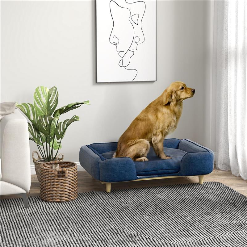 DIVANO LETTINO PER CANI GRANDI FINO 30 KG DA INTERNO CON CUSCINO RIMOVIBILE 96X66X24 CM BLU