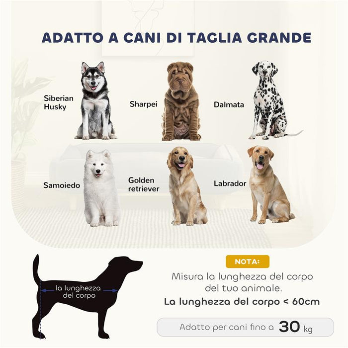 DIVANO LETTINO PER CANI GRANDI FINO 30 KG DA INTERNO CON CUSCINO RIMOVIBILE 96X66X24 CM BLU