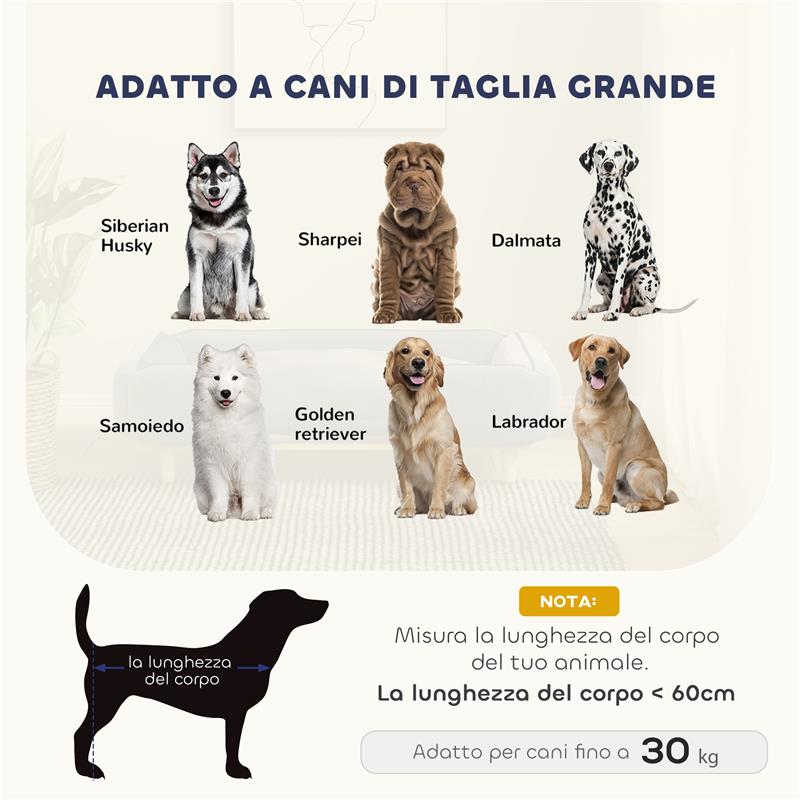 DIVANO LETTINO PER CANI GRANDI FINO 30 KG DA INTERNO CON CUSCINO RIMOVIBILE 96X66X24 CM BLU