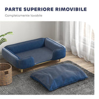 DIVANO LETTINO PER CANI GRANDI FINO 30 KG DA INTERNO CON CUSCINO RIMOVIBILE 96X66X24 CM BLU