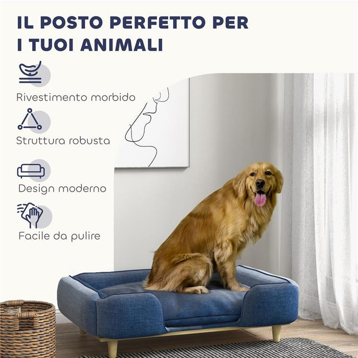 DIVANO LETTINO PER CANI GRANDI FINO 30 KG DA INTERNO CON CUSCINO RIMOVIBILE 96X66X24 CM BLU